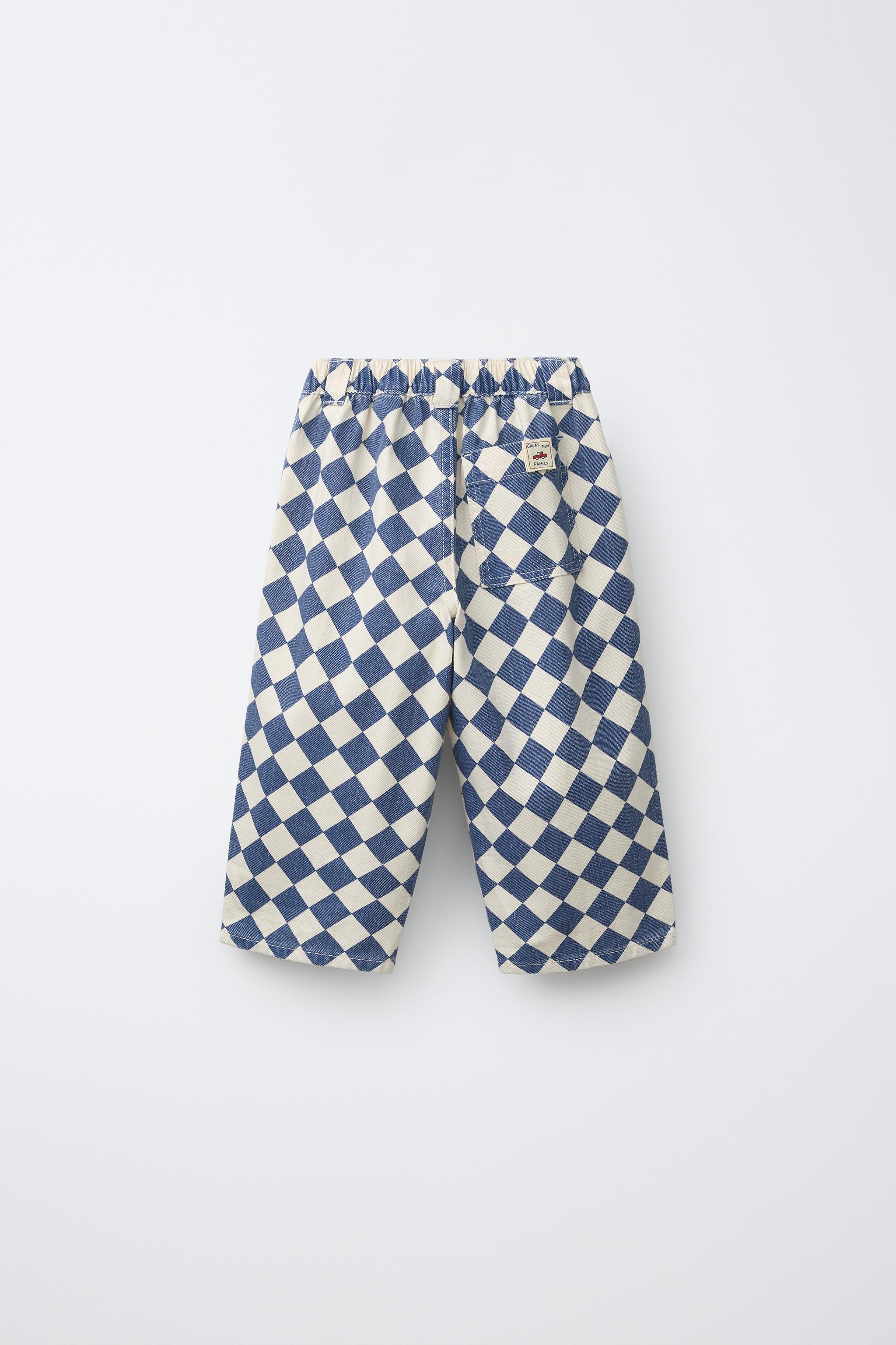 CHECKERED BAGGY TWILL PANTS